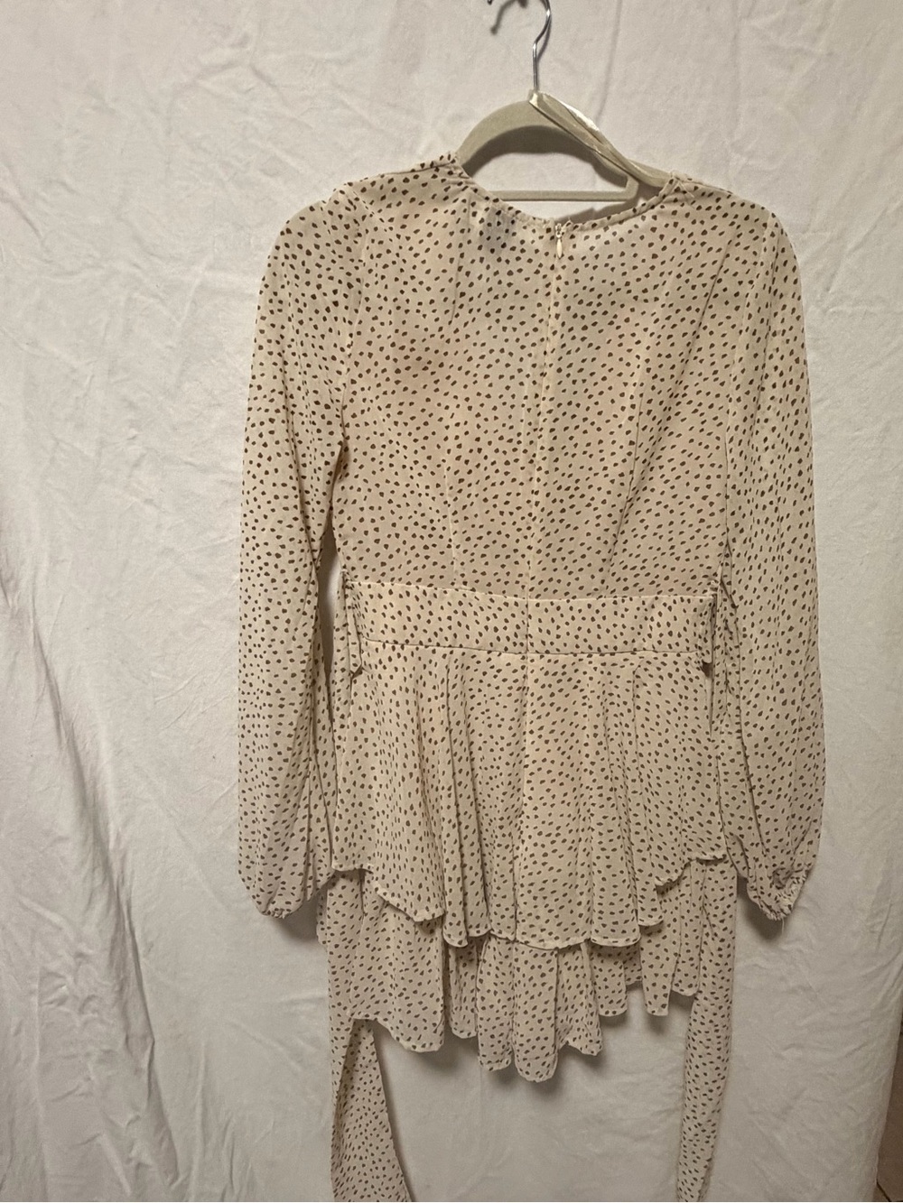 Princess Polly Cream Long Sleeve Mini Dress with Black Dot Print - Picture 3 of 5
